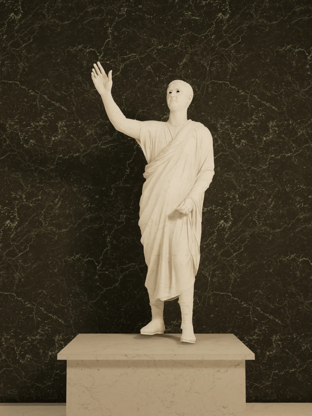 Escultura clássica de corpo inteiro na galeria de mármore do consultório